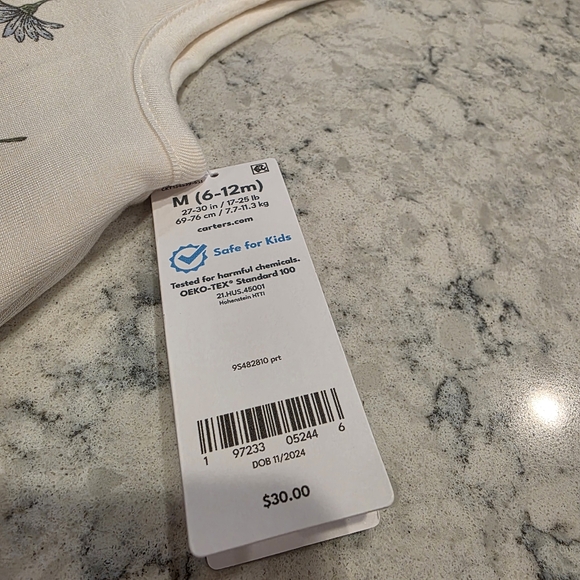 Carter's Baby 2-Way Zip Floral PurelySoft Wearable Blanket - Ivory Floral Medium - Picture 9 of 12